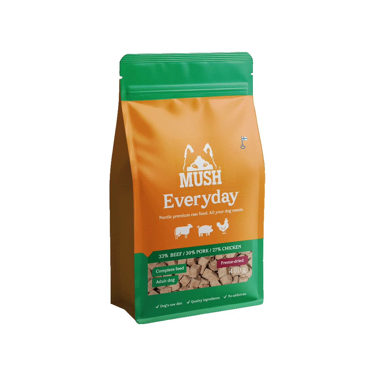 MUSH Everyday Grøn frysetørret okse gris kylling 400 g - fuldfoder til hund